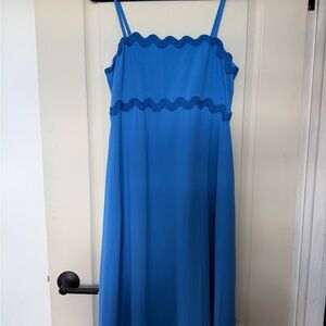Blue Sleeveless Dress with Wavy Trim